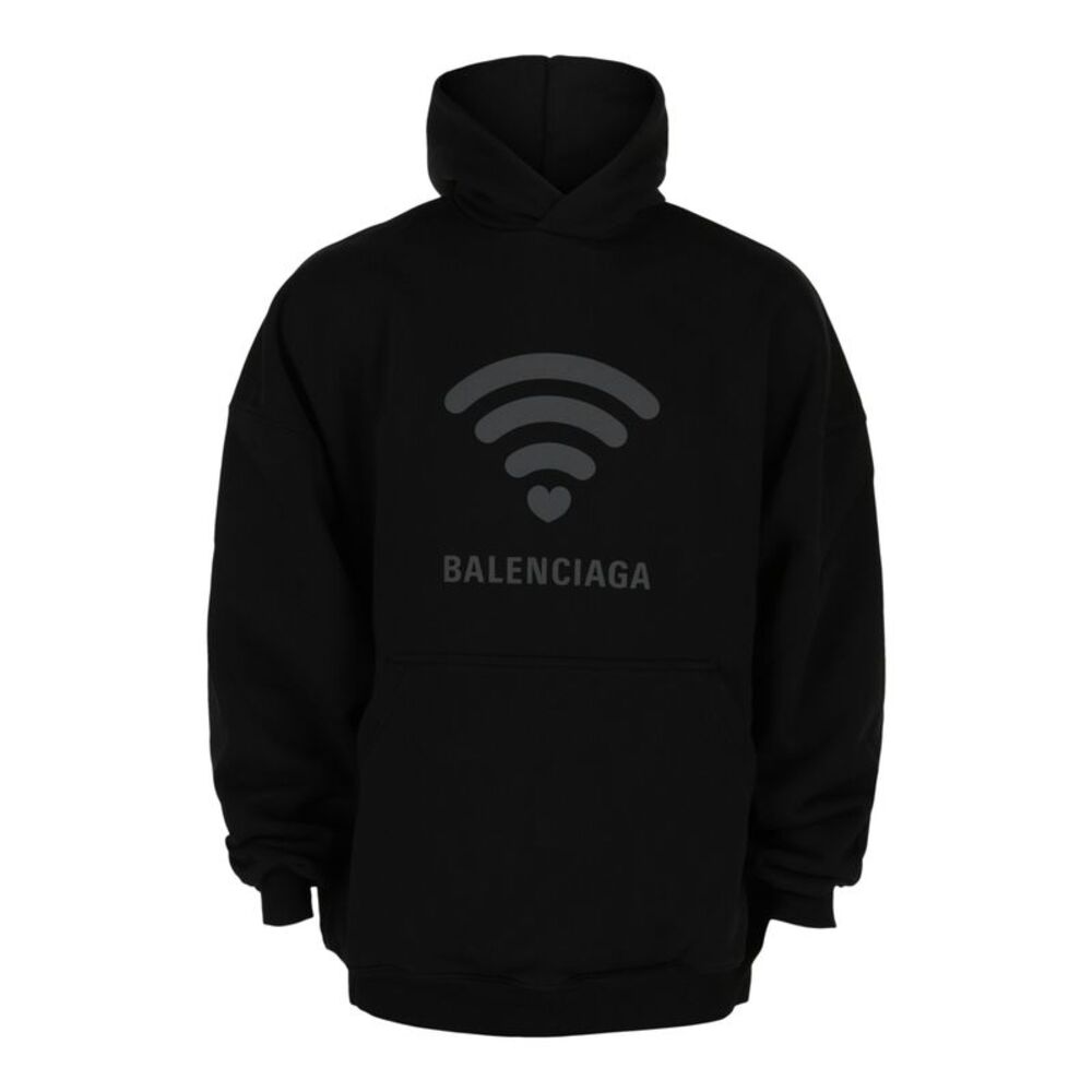 Balenciaga Wifi Heart Graphic Hoodie Black Mens
